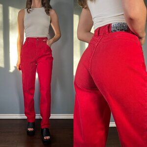 Vintage 90s Red Jeans, 1990s High Rise Backless Western Mom Denim Jeans